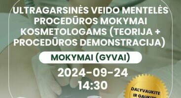 Ultragarsinės veido mentelės procedūros mokymai kosmetologams (teorija + procedūros demonstracija) GYVAI