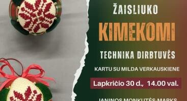 Kalėdinio žaisliuko Kimekomi technika dirbtuvės